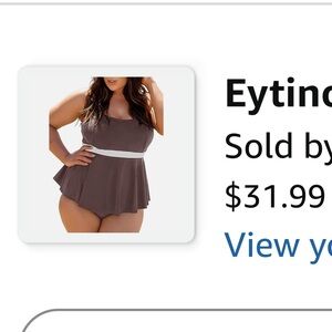 Brown Peplum Tankini Swimsuit with White Band
